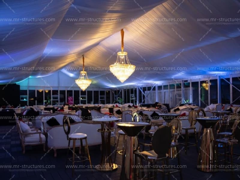 large white event tent night banquet