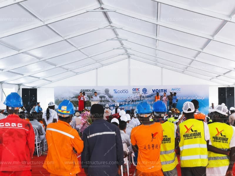 Outdoor event tent used for corporate ceremony and large gathering