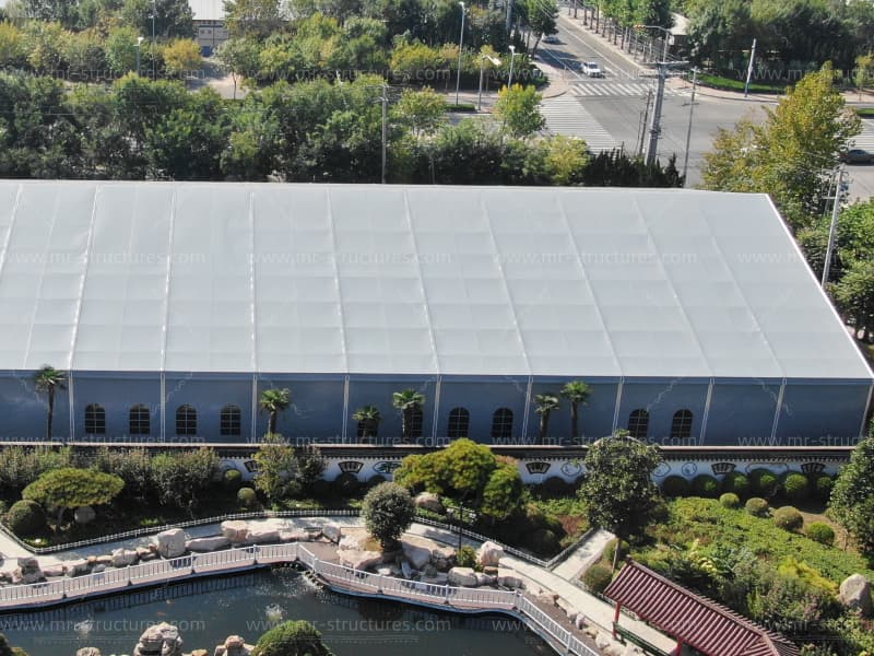 large industrial warehouse tent exterior