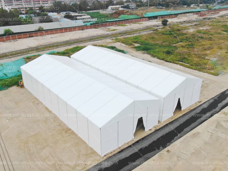 large outdoor warehouse tent setup
