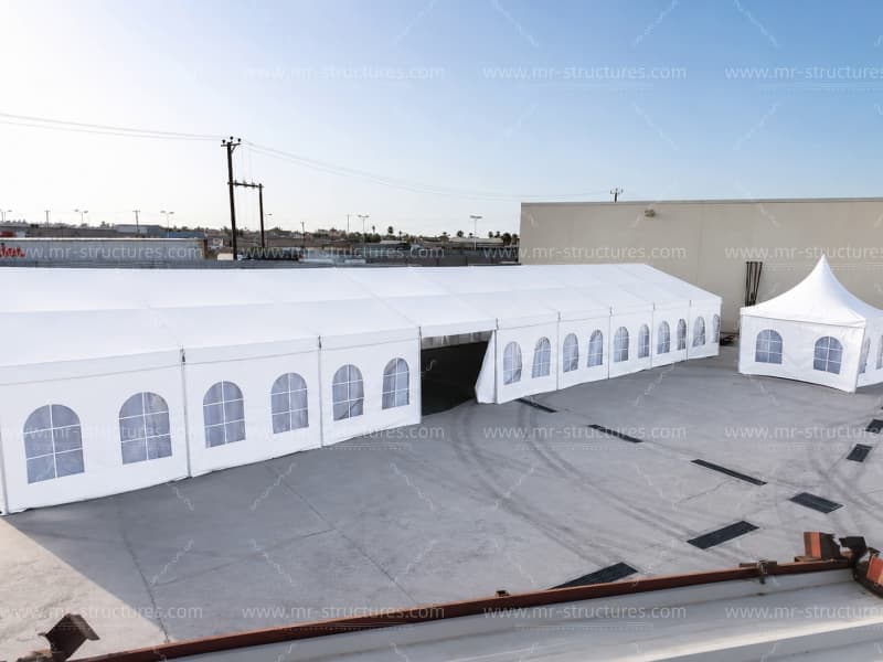 clear span marquee with pagoda tent