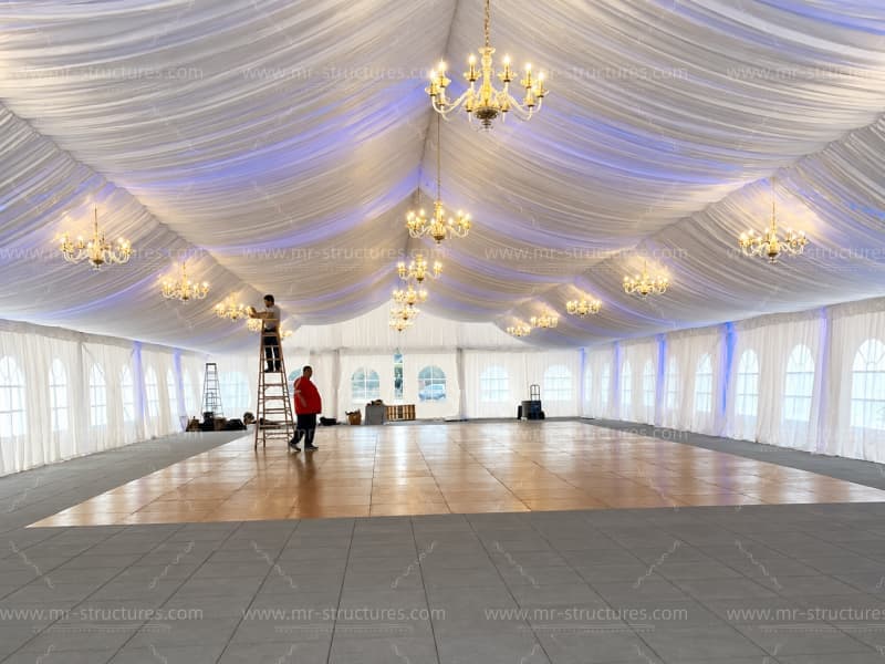 large outdoor party tent elegant interior