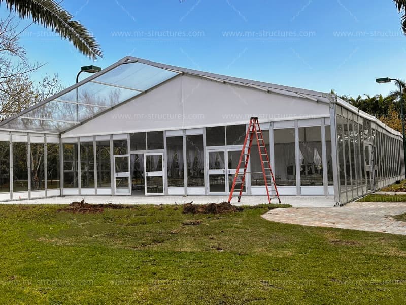 clear event tent exterior with glass walls