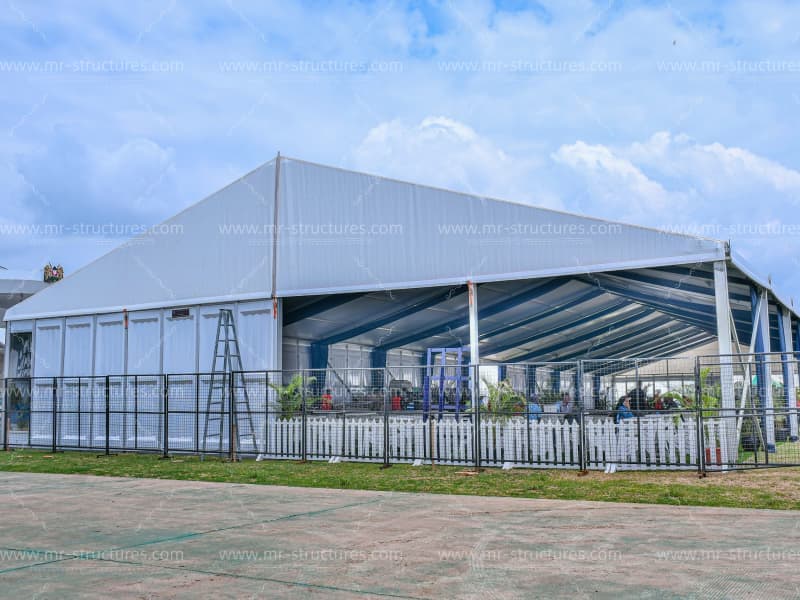 large white event tent exterior daylight