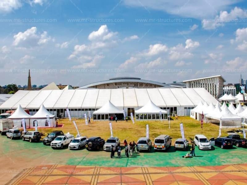 aluminium tent setup for festival