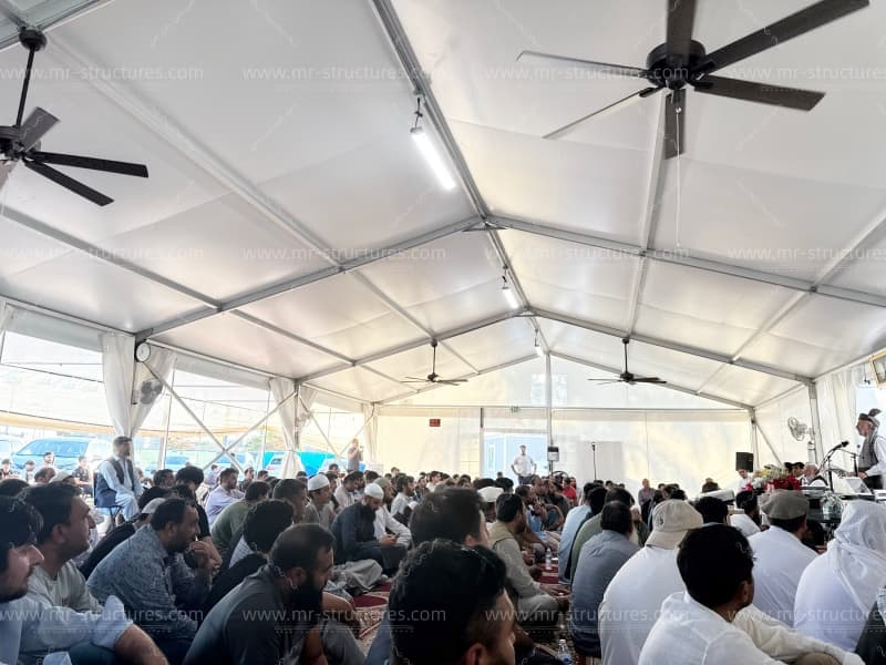 large aluminum marquee tent gathering