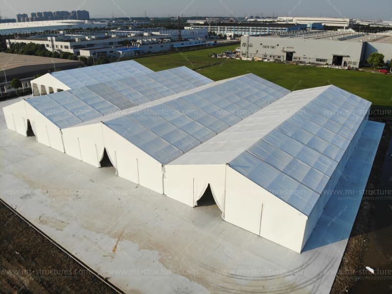 large commercial storage tent drone shot