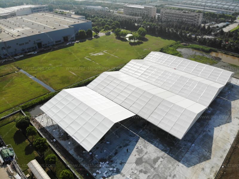 connected 20m span warehouse tents