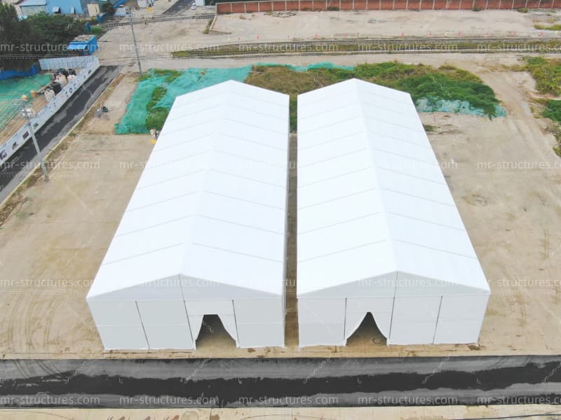 aerial view outdoor warehouse tent