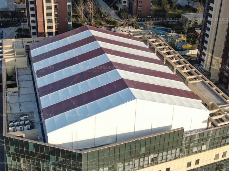 aerial view of outdoor basketball court roof